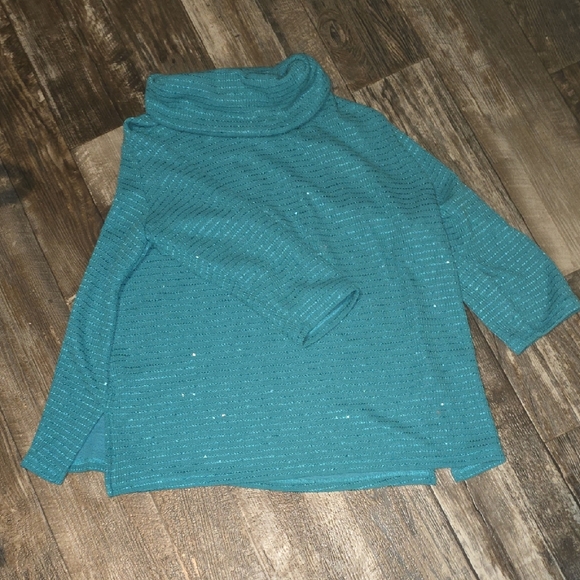 Ruby Rd. Turquoise Cowl Neck Sweater - Picture 1 of 3